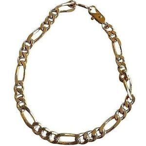 Gold Tone Figaro Bracelet‎ Lobster Clasp Elegant Chain Jewelry Gift for Her